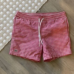 Men's Red Taffeta Gingham Swim Short 5"